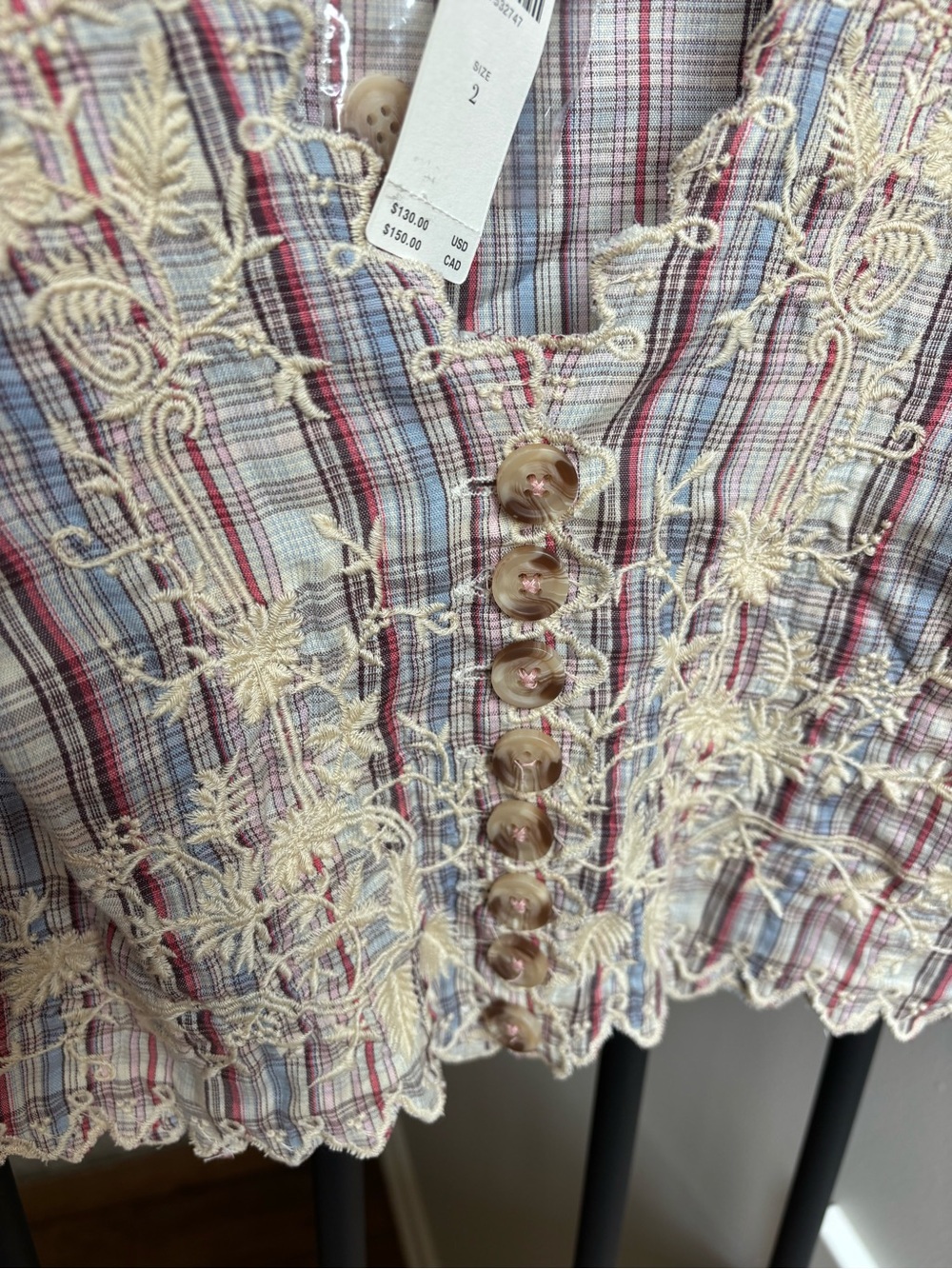 Anthropologie NWT Embroidered Cropped Button Front Tank Top - Picture 7 of 8